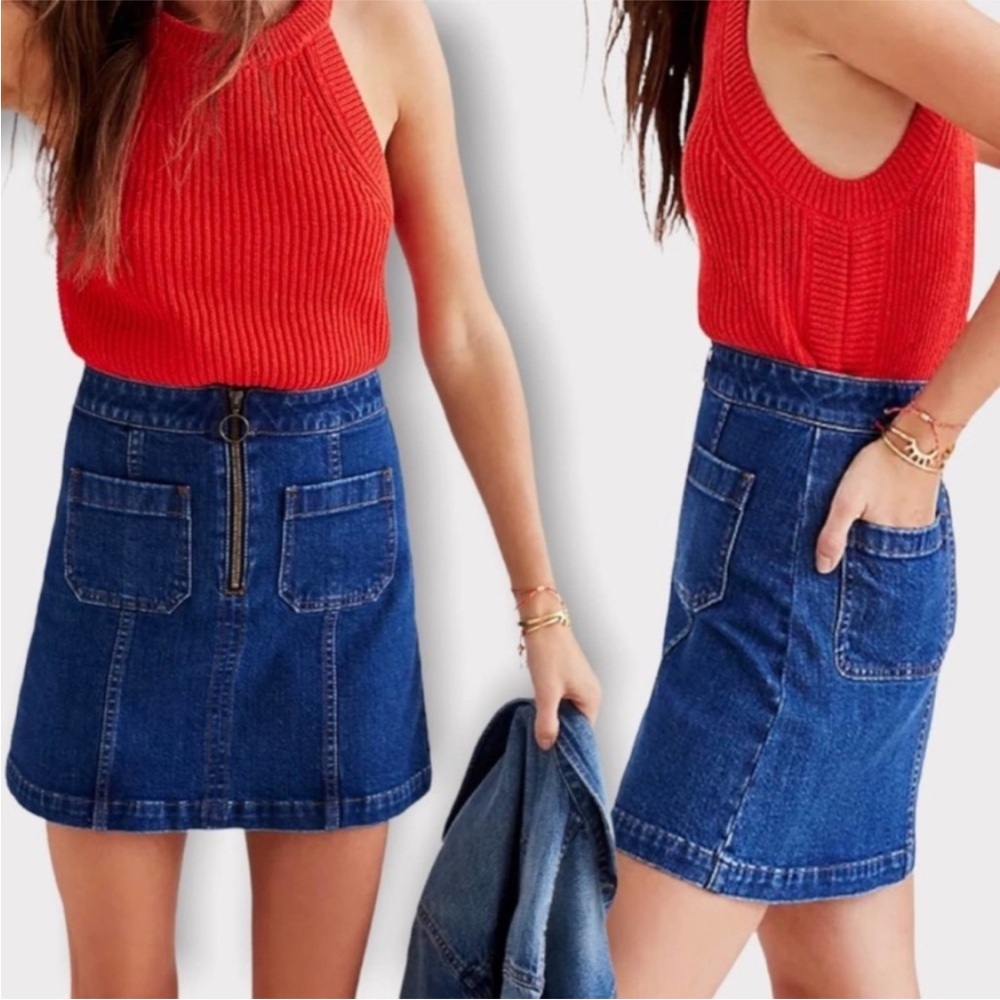 Madewell Blue Denim Mini Skirt with Front‎ Zipper and Pockets